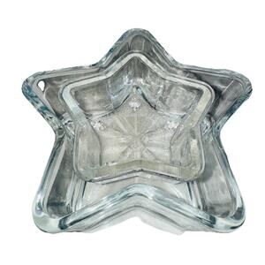 2 Vintage Star Shaped Clear Glass Bowls 4" 6" Libbey Queen Anne Trinket Footed